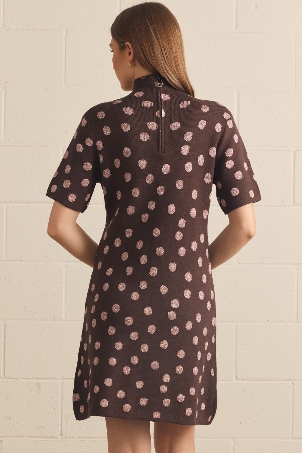 Mocha Metallic Dotted Dress