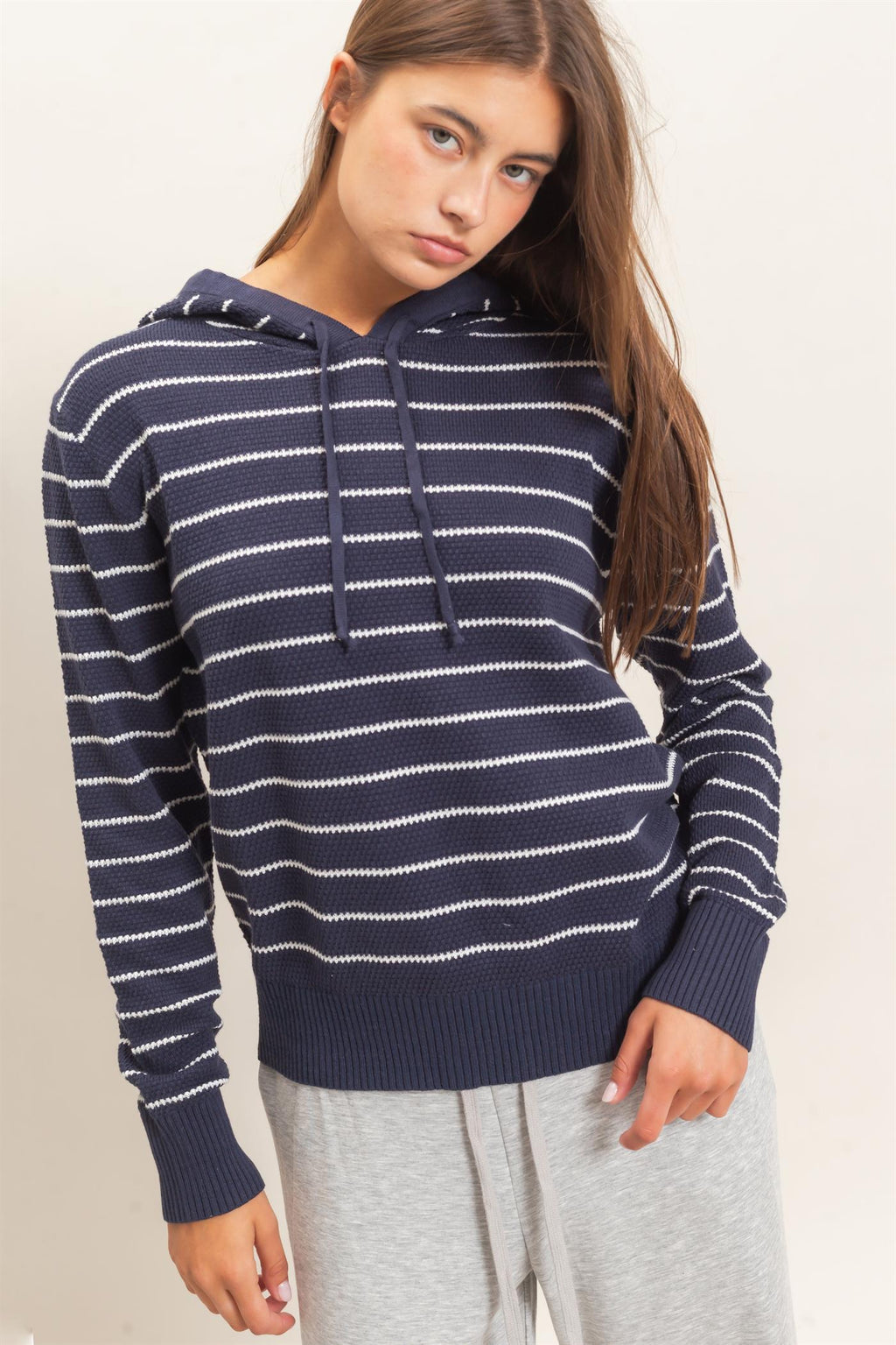 DZ-Striped Hooded Sweater