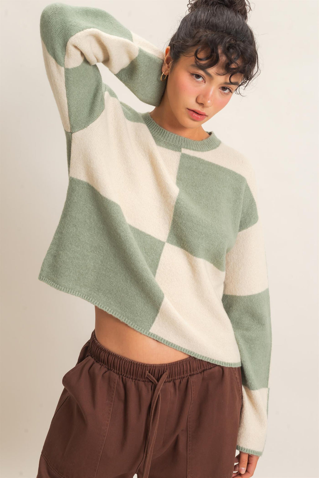 DZ-Crew Neck Checkered Sweater