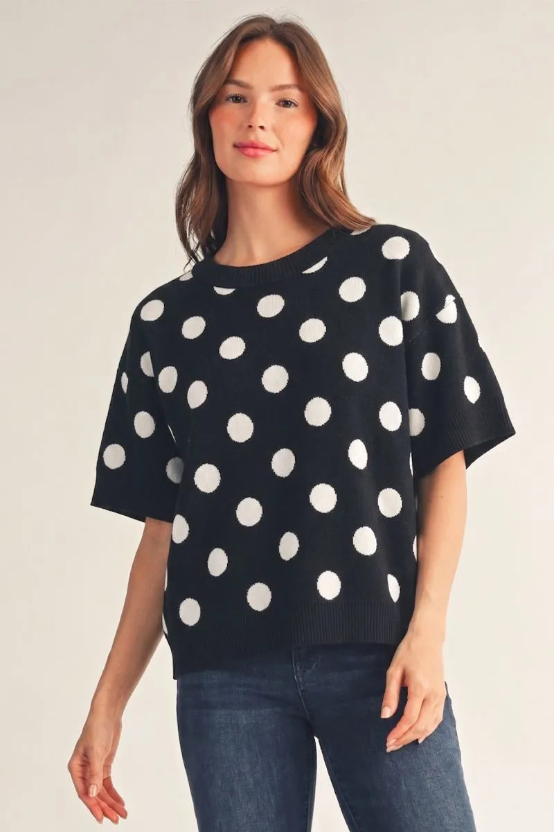 Jodifl-Short sleeves polka dot comfy sweater top