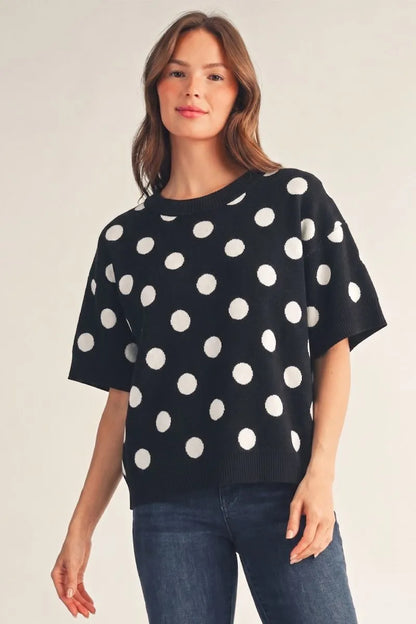 Jodifl-Short sleeves polka dot comfy sweater top
