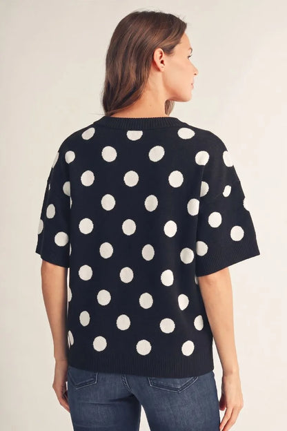 Jodifl-Short sleeves polka dot comfy sweater top