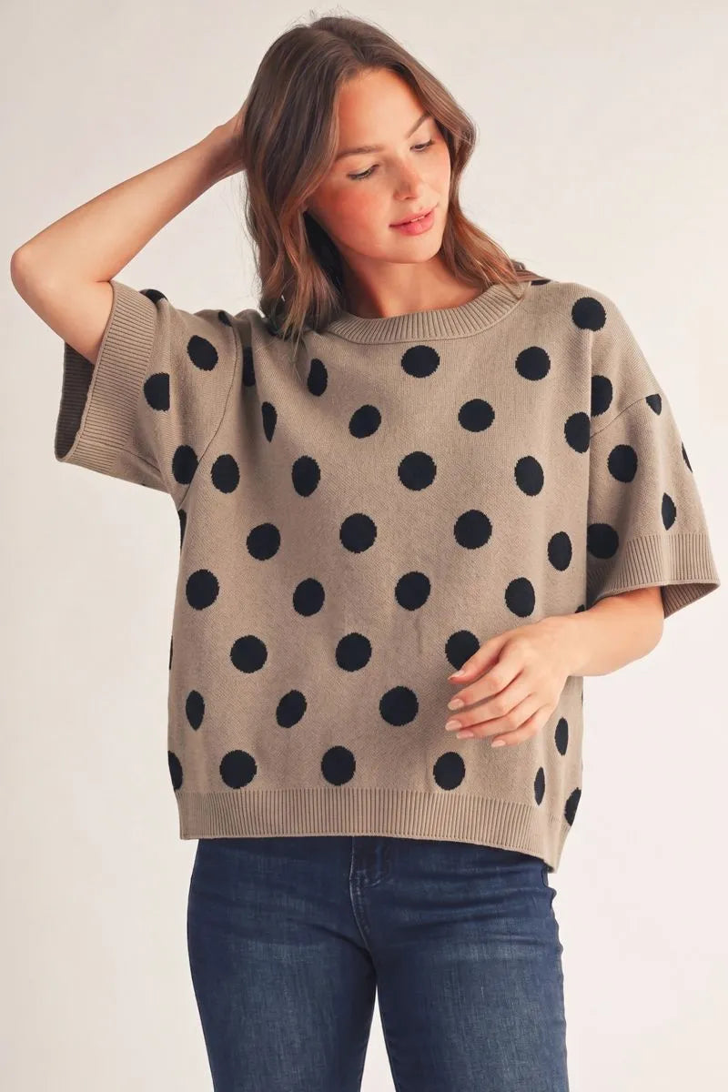 Jodifl-Short sleeves polka dot comfy sweater top
