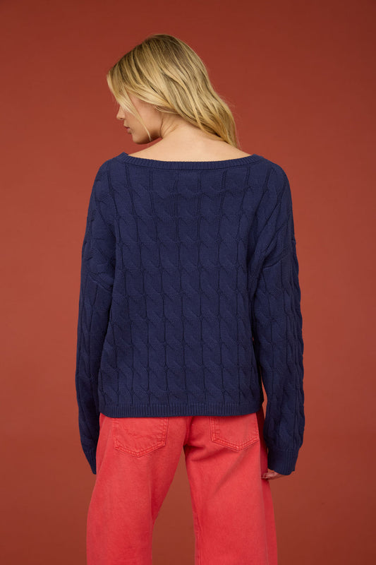 Blu Pepper-AMERICAN FLAG CABLE KNIT PULLOVER SWEATER