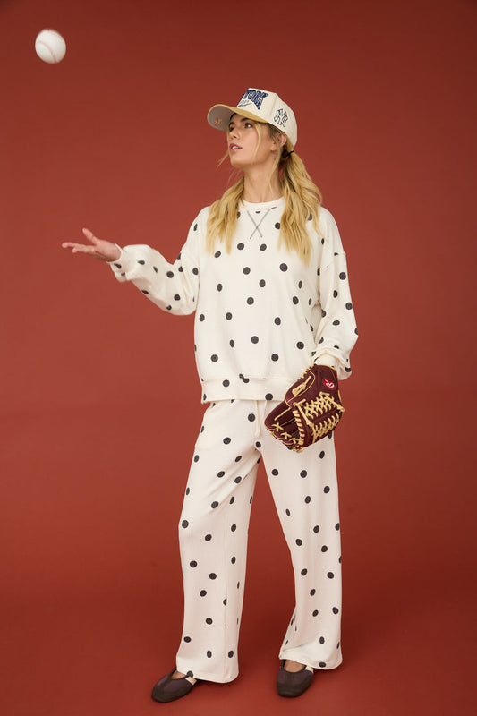Blu Pepper-POLKA DOT TEXTURED LONG SLEEVE CREW KNIT TOP & SHORT SET