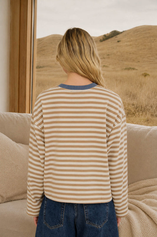 Blu Pepper-COLOR BLOCK NECK TRIM LONG SLEEVE BOXY KNIT TOP