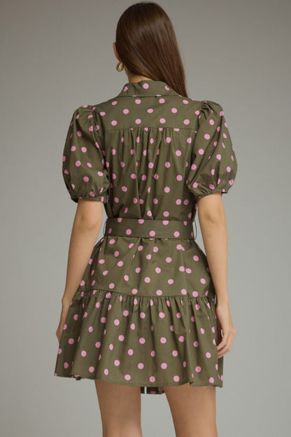 Entro-Polka dot short puff sleeve mini dress