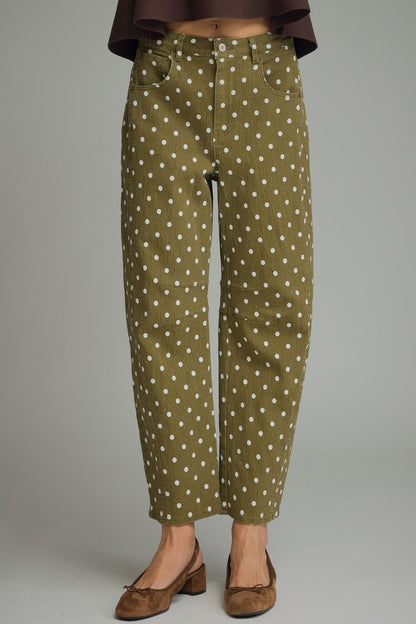 Entro-Polka dot pants featuring front and back pockets.