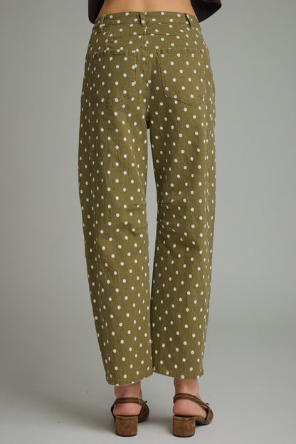 Entro-Polka dot pants featuring front and back pockets.