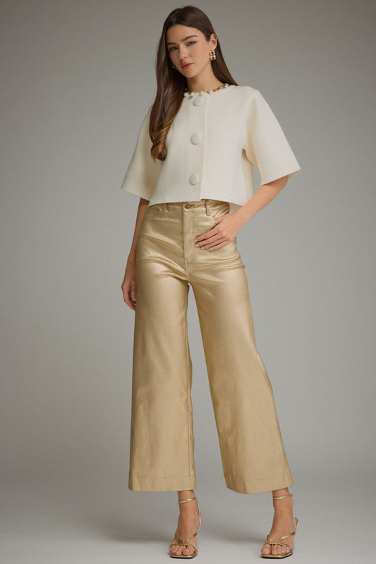 Entro-Solid metallic wide leg pants.