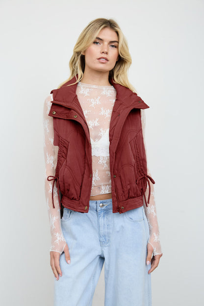 Blu Pepper-SCULPTED PANEL QUILTED MOCK NECK PUFFER VEST