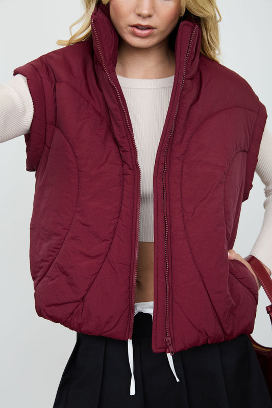 Blu Pepper-SCULPTED PANEL QUILTED MOCK NECK PUFFER VEST
