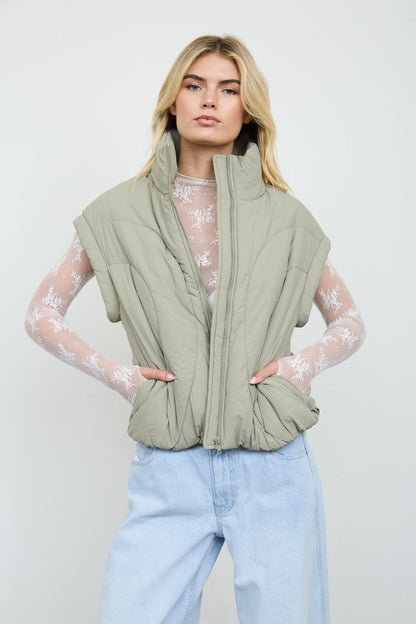 Blu Pepper-SCULPTED PANEL QUILTED MOCK NECK PUFFER VEST