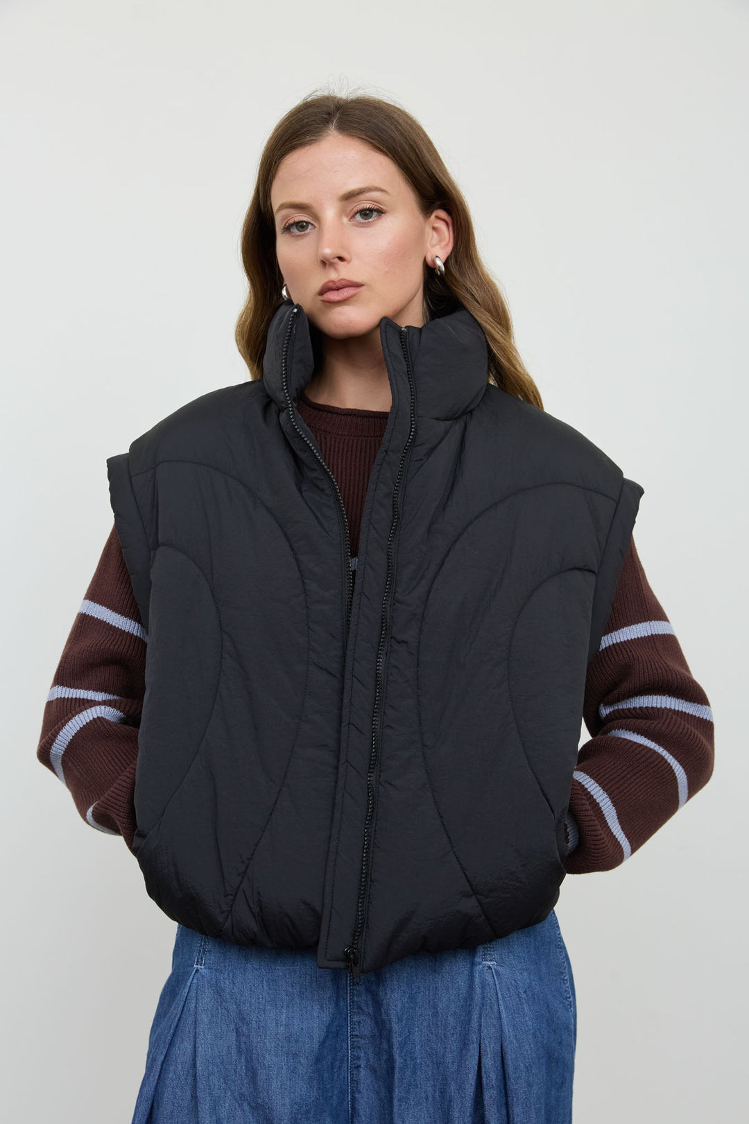 Blu Pepper-SCULPTED PANEL QUILTED MOCK NECK PUFFER VEST