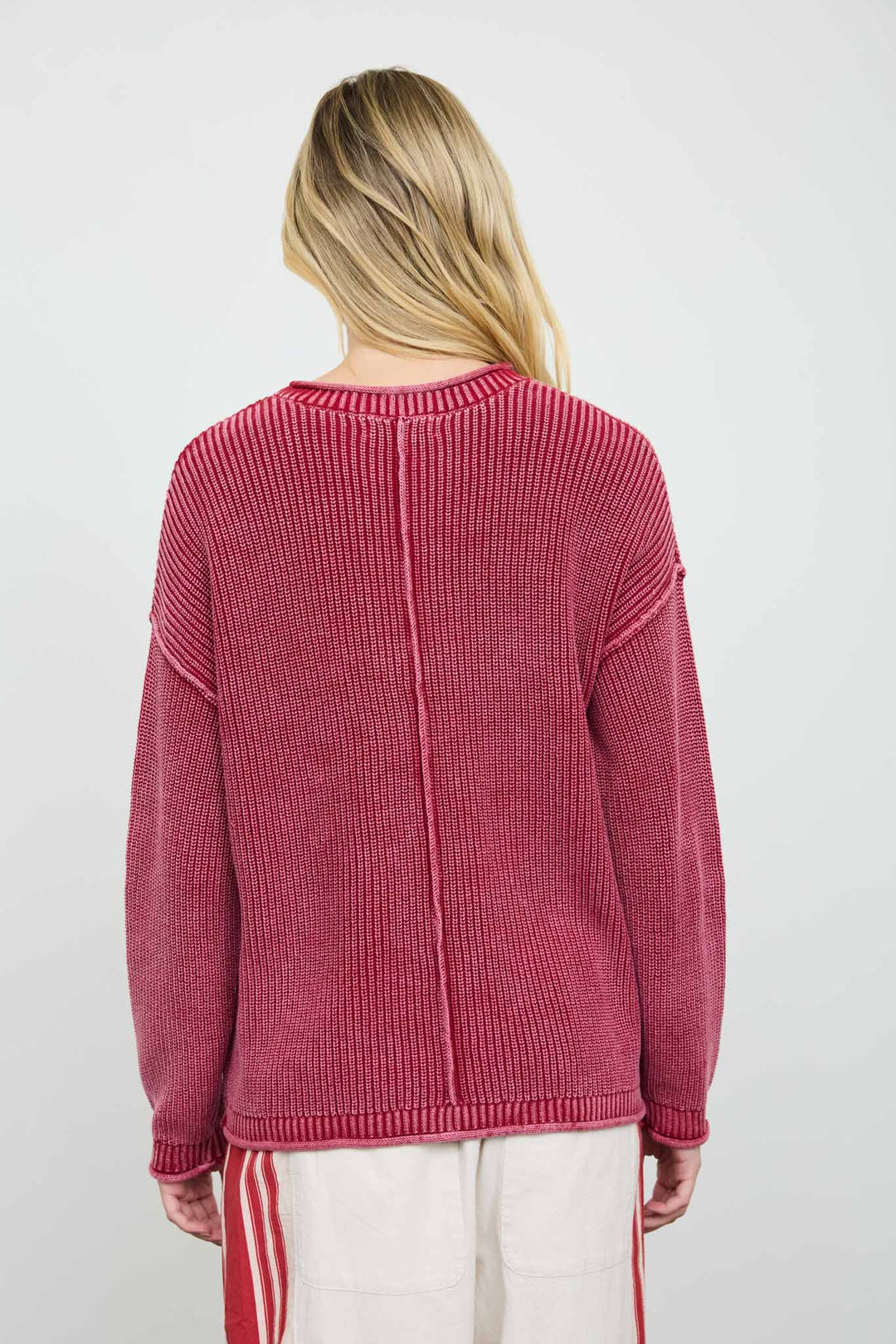 Blu Pepper-WASHED RAW EDGE DROP SHOULDER SWEATER