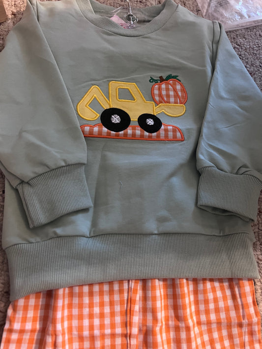 Pumpkin Bulldozer Pants Set