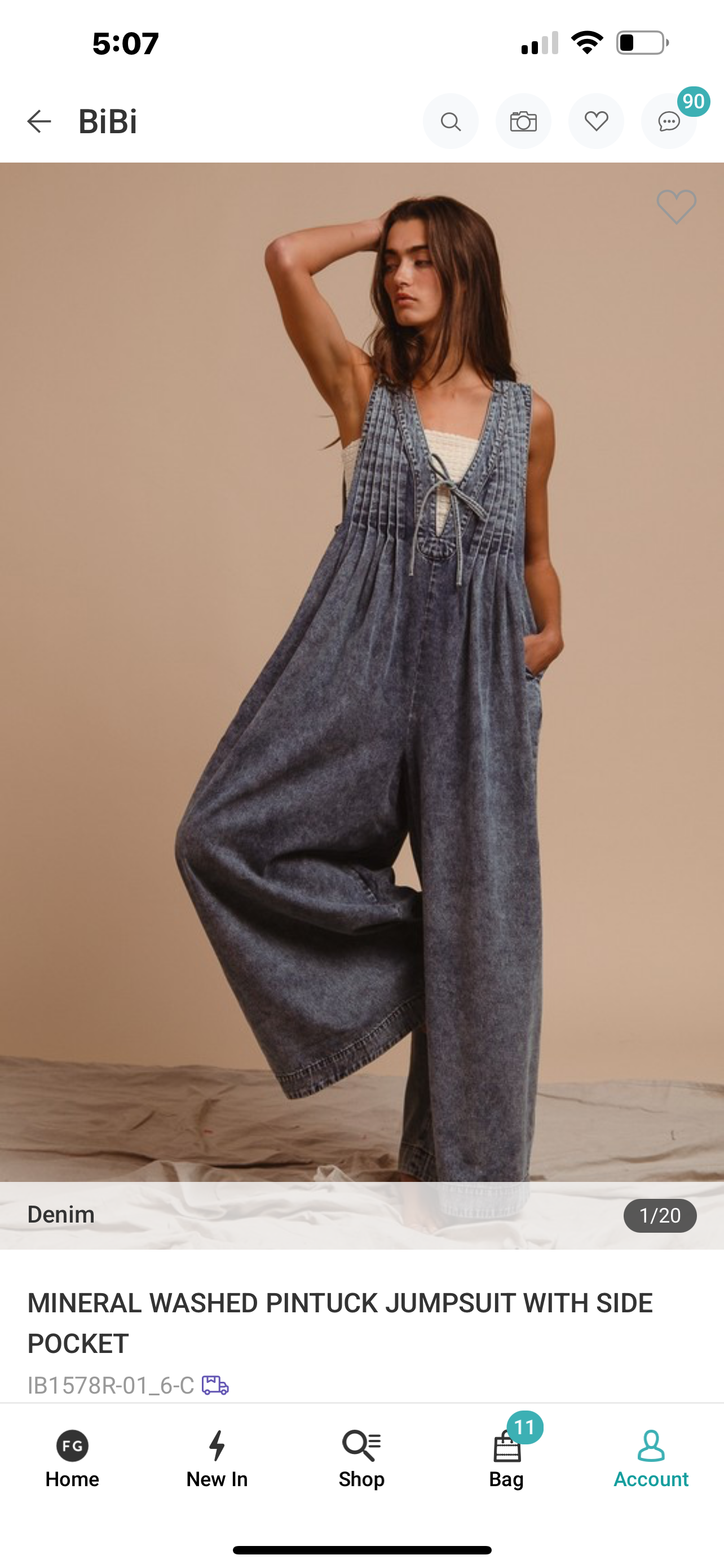 Mineral Washed Pintuck jumpsuit from Bibi