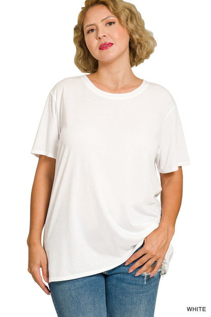 Plus Cotton Boyfriend Round Neck Tee