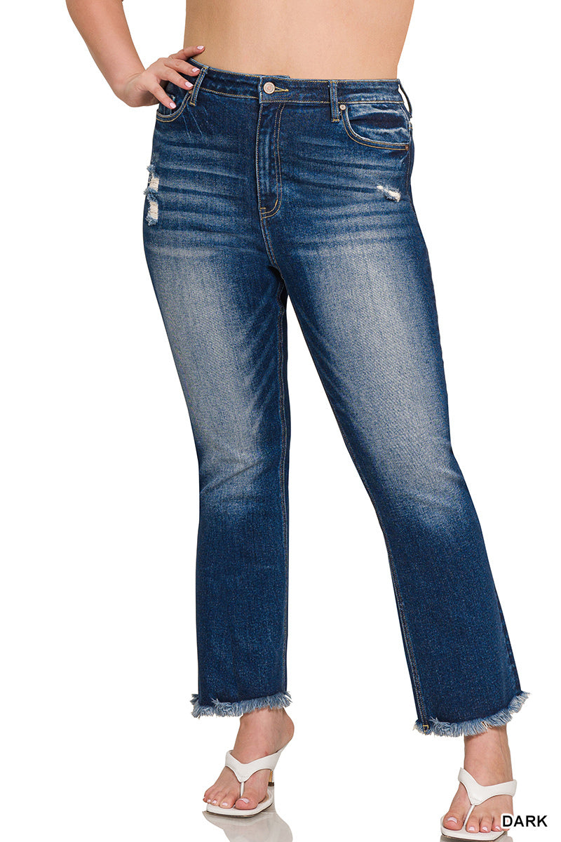 Plus High Rise straight raw hem cropped jeans