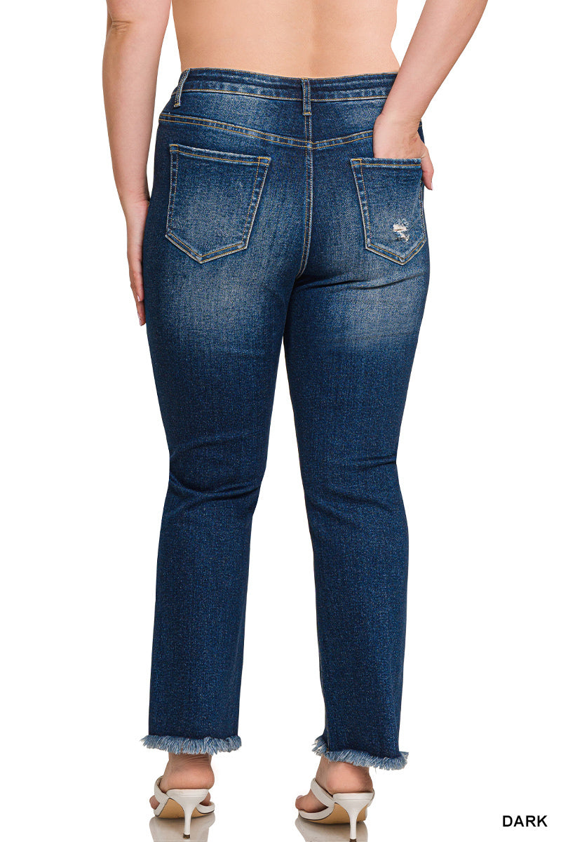Zenana Plus High Rise straight raw hem cropped jeans