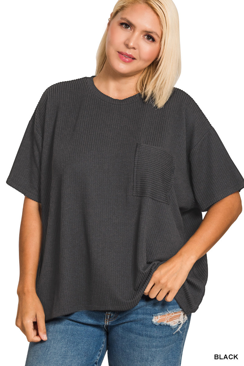 Plus Size Rib Front Pocket Top