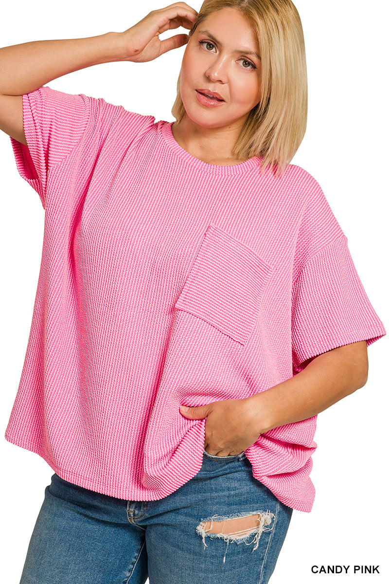 Plus Size Rib Front Pocket Top