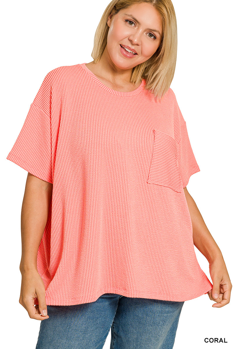 Plus Size Rib Front Pocket Top