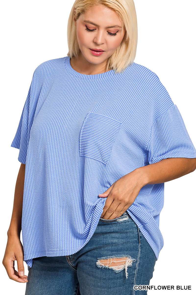 Plus Size Rib Front Pocket Top