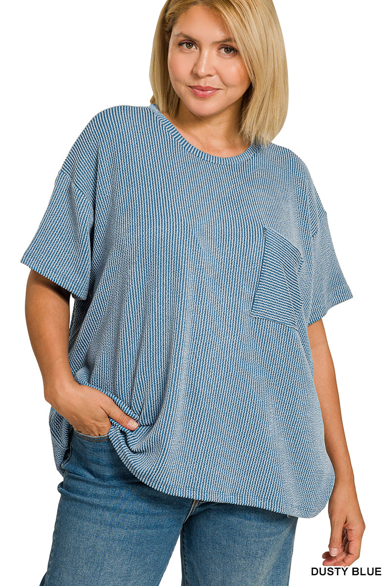 Plus Size Rib Front Pocket Top