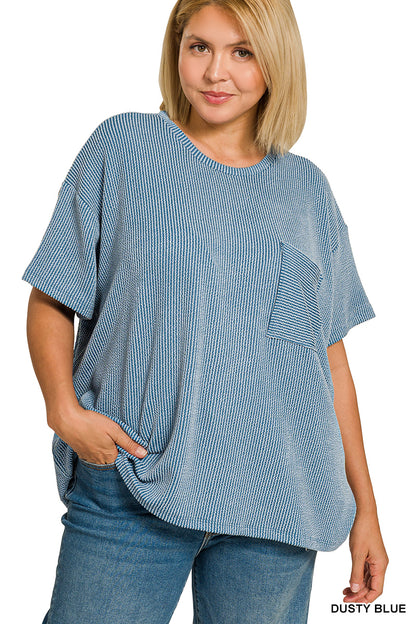 Plus Size Rib Front Pocket Top