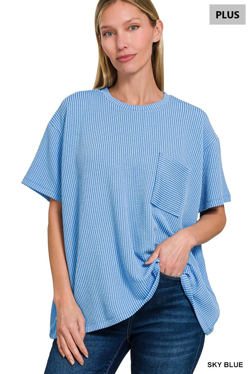 Plus Size Rib Front Pocket Top