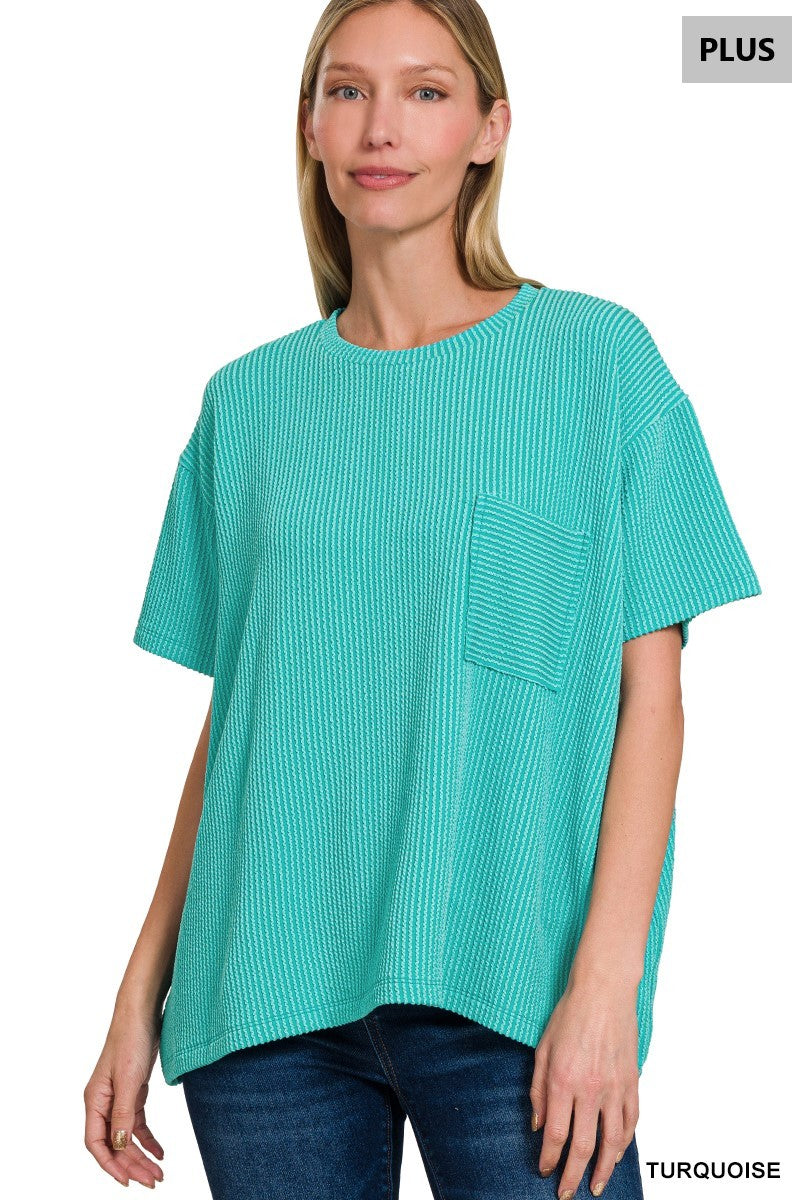 Plus Size Rib Front Pocket Top