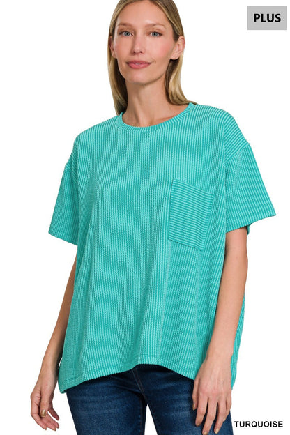 Plus Size Rib Front Pocket Top