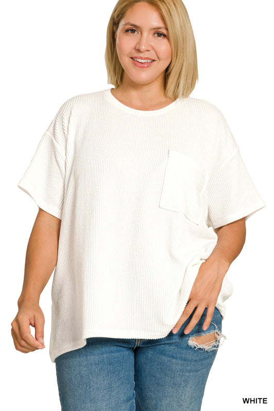 Plus Size Rib Front Pocket Top