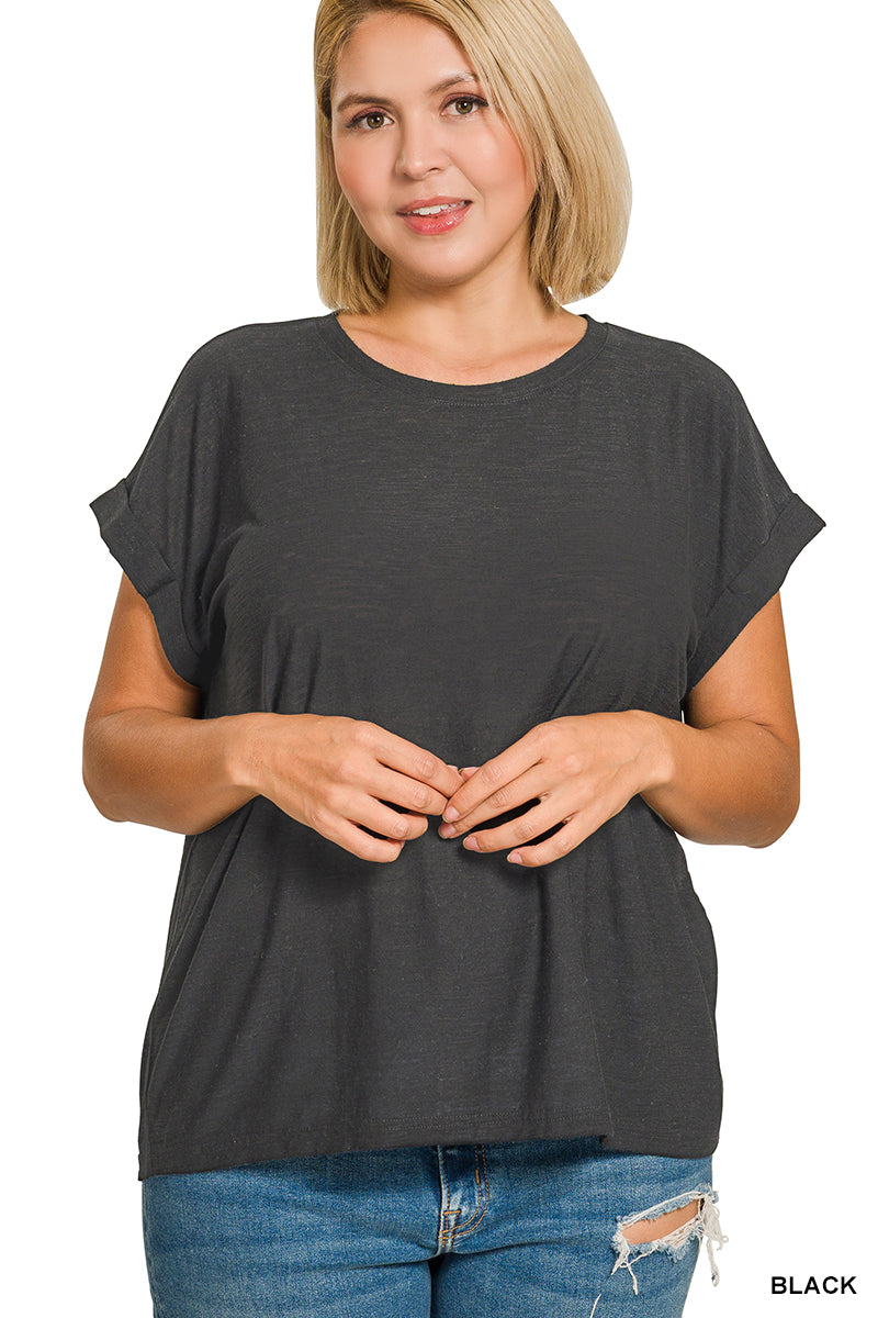 Plus Size Slub Cuffed Tee