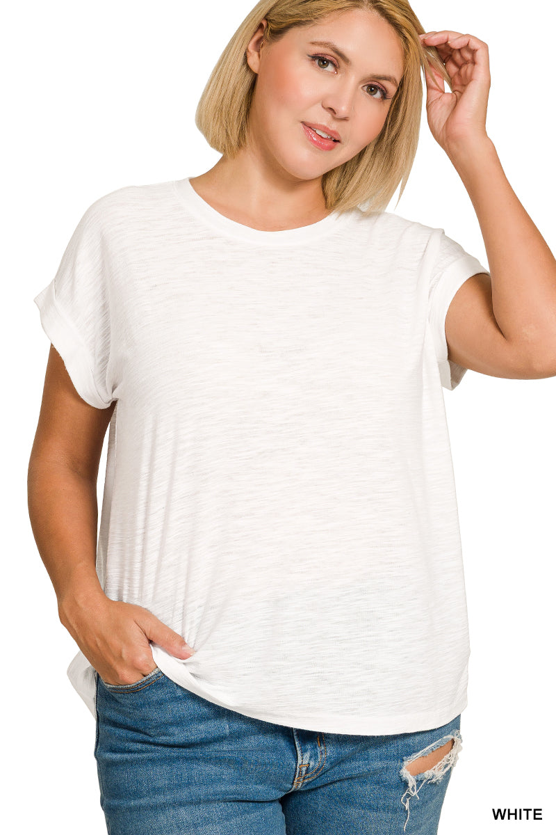 Plus Size Slub Cuffed Tee