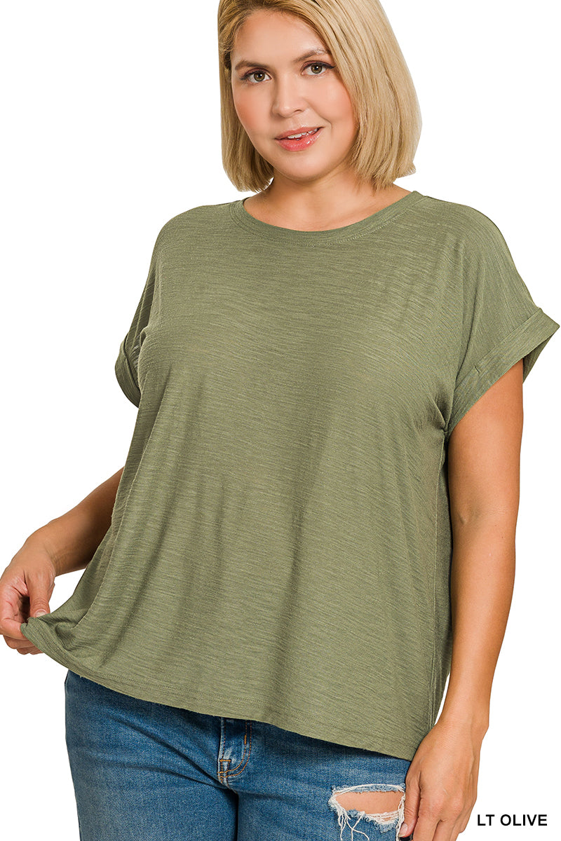 Plus Size Slub Cuffed Tee