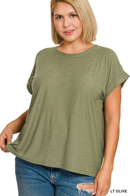 Plus Size Slub Cuffed Tee