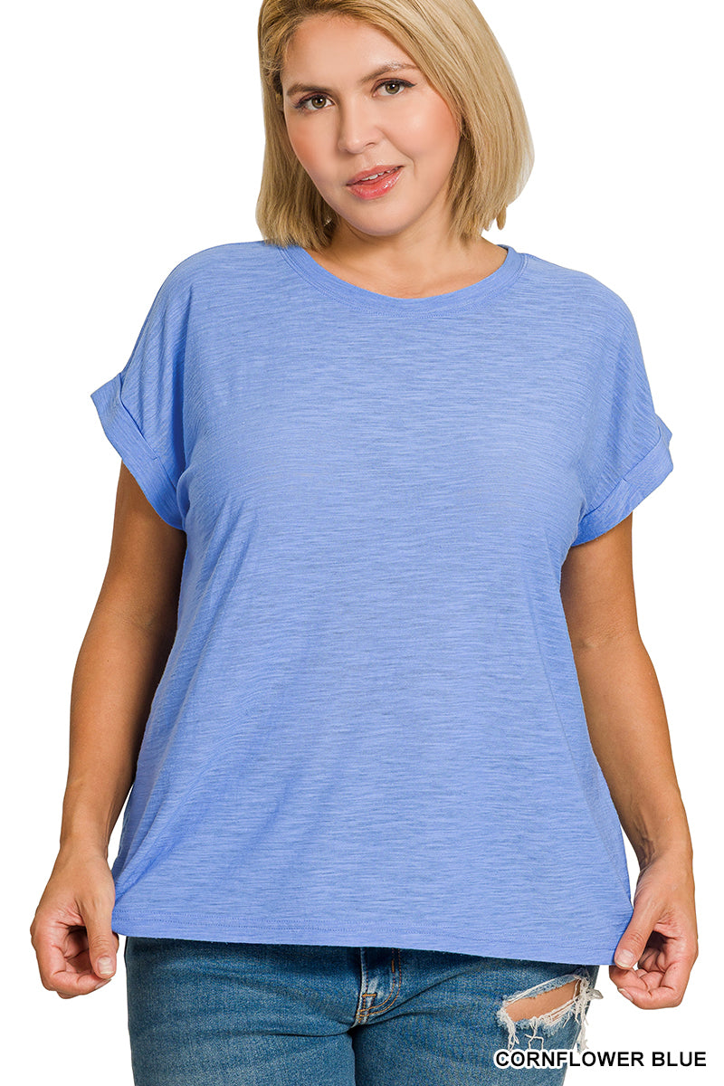 Plus Size Slub Cuffed Tee