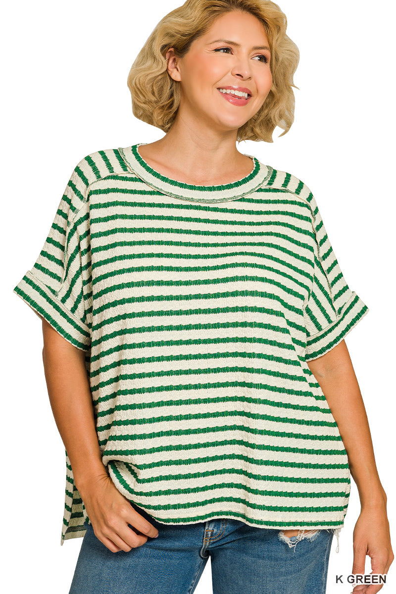 Plus Size Zenana Striped Short Sleeve Hi-Low Tee