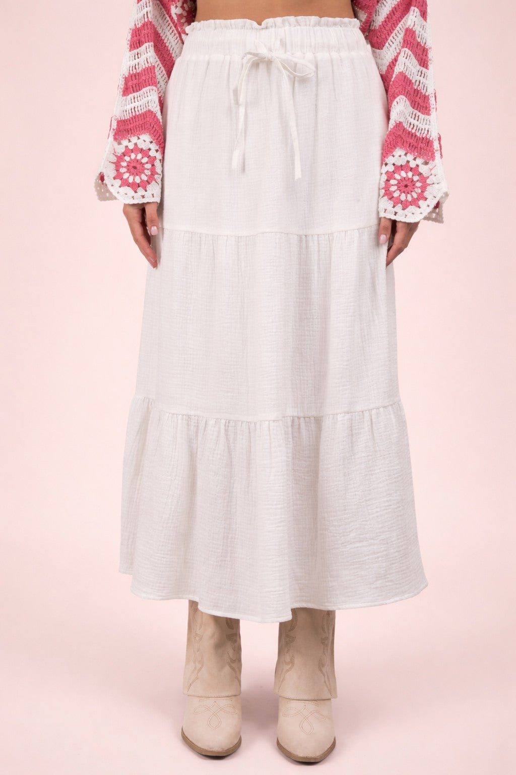 Elastic Waist Tiered Maxi Skirt