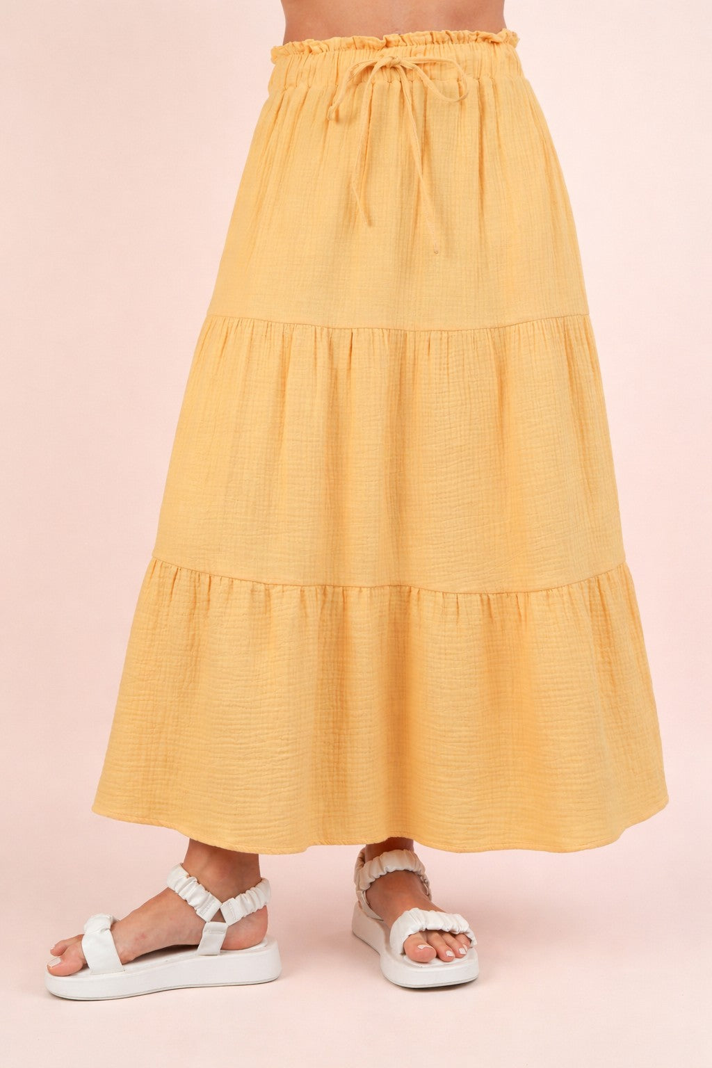Elastic Waist Tiered Maxi Skirt