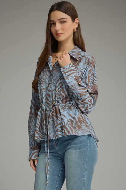 Entro-Animal print long sleeve top with a shirt collar