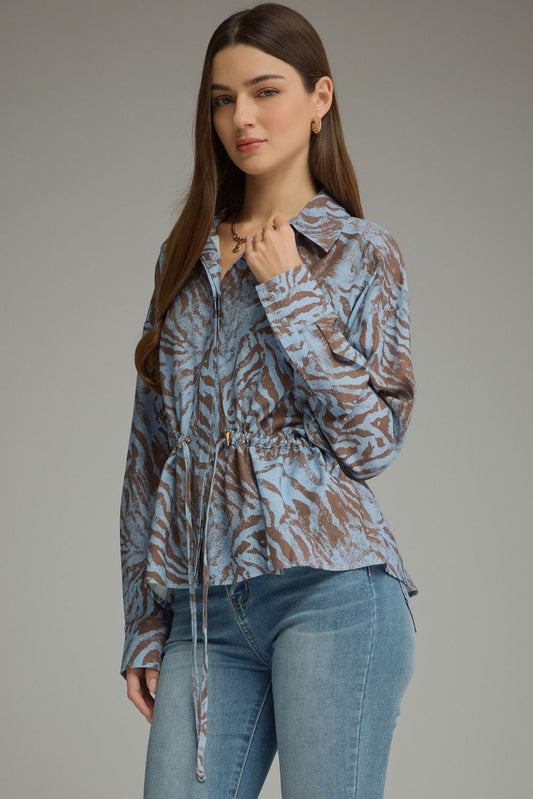 Entro-Animal print long sleeve top with a shirt collar