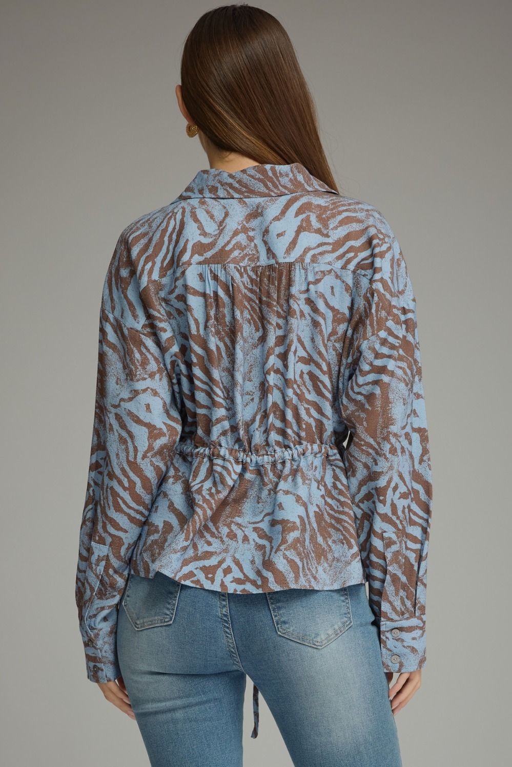 Entro-Animal print long sleeve top with a shirt collar