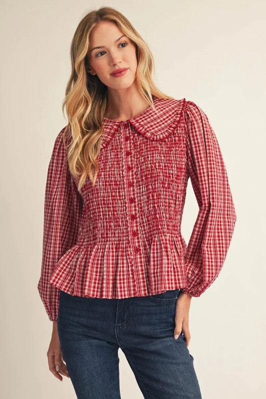 Jodifl-Long sleeves lovely plaid top