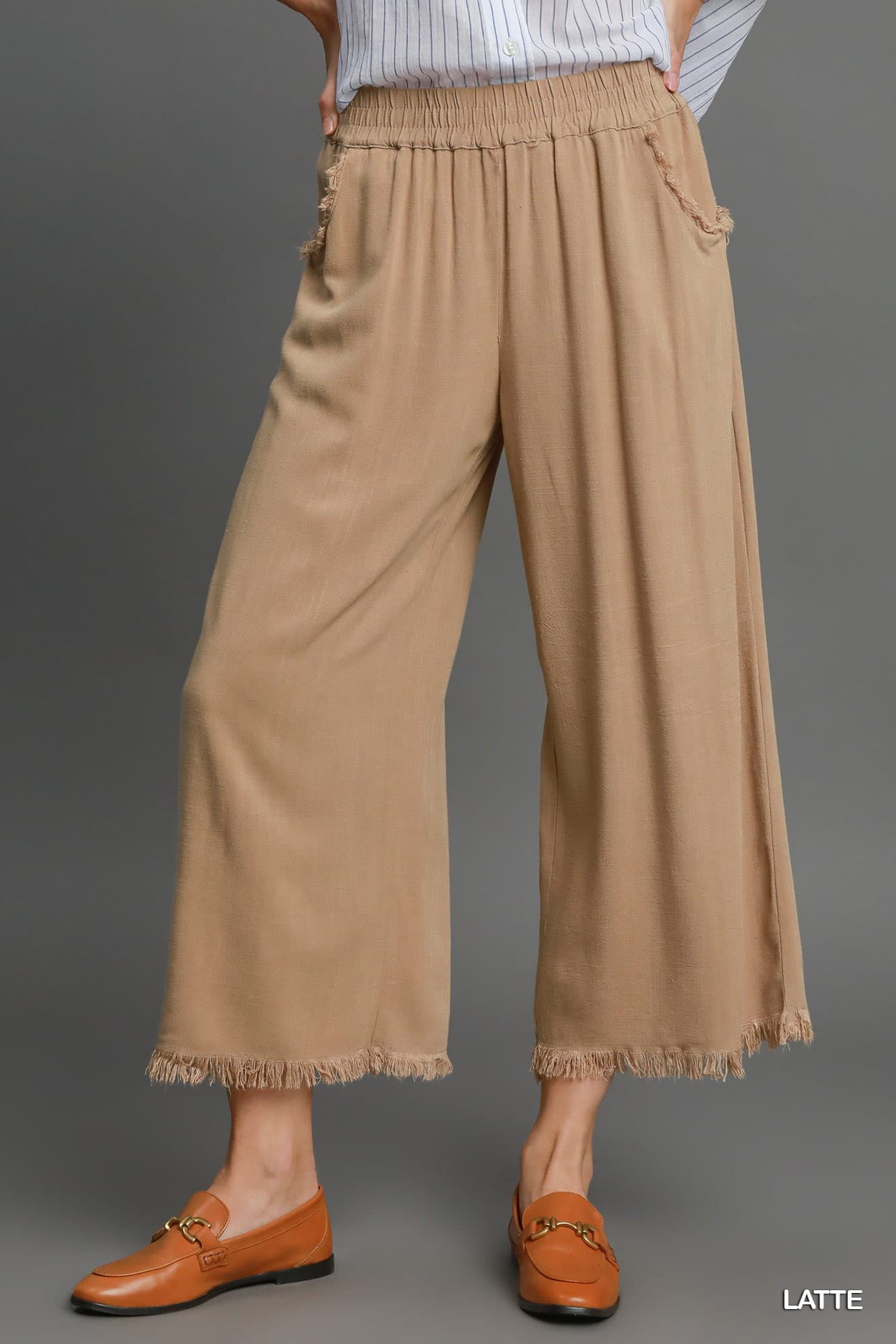 Umgee Frayed Hem Wide Leg Pants