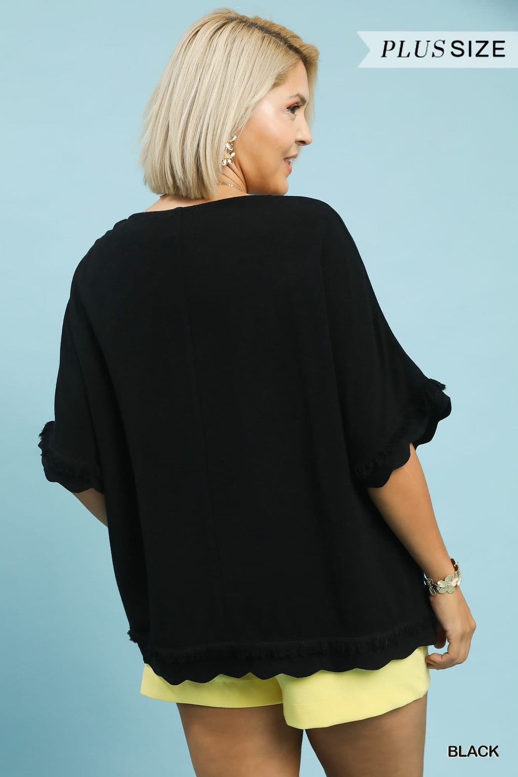 Plus Size Umgee Linen Frayed Hem Scallop Edge Top