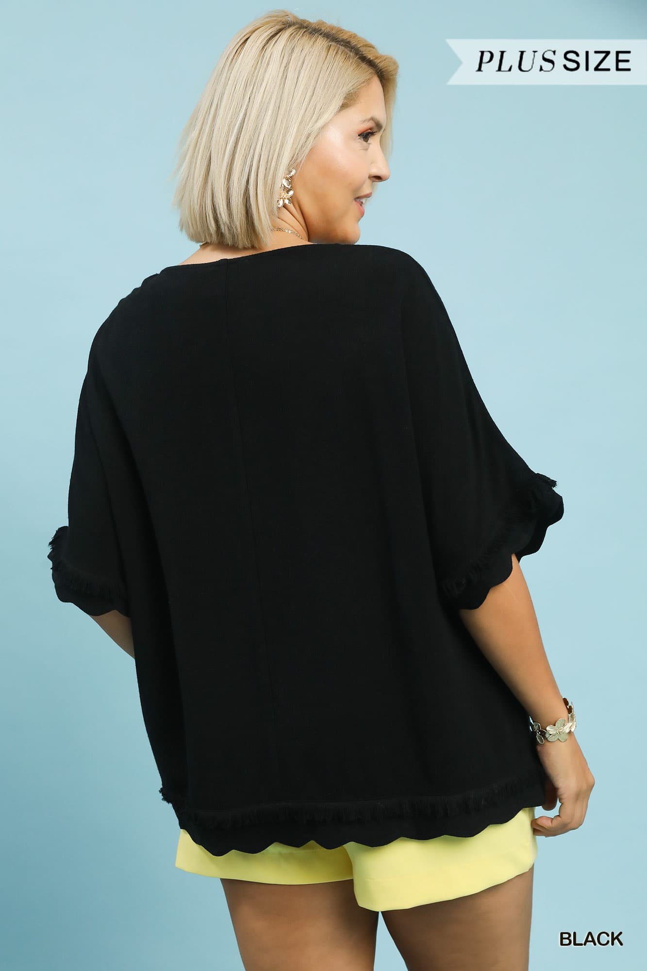 Plus Size Umgee Linen Frayed Hem Scallop Edge Top