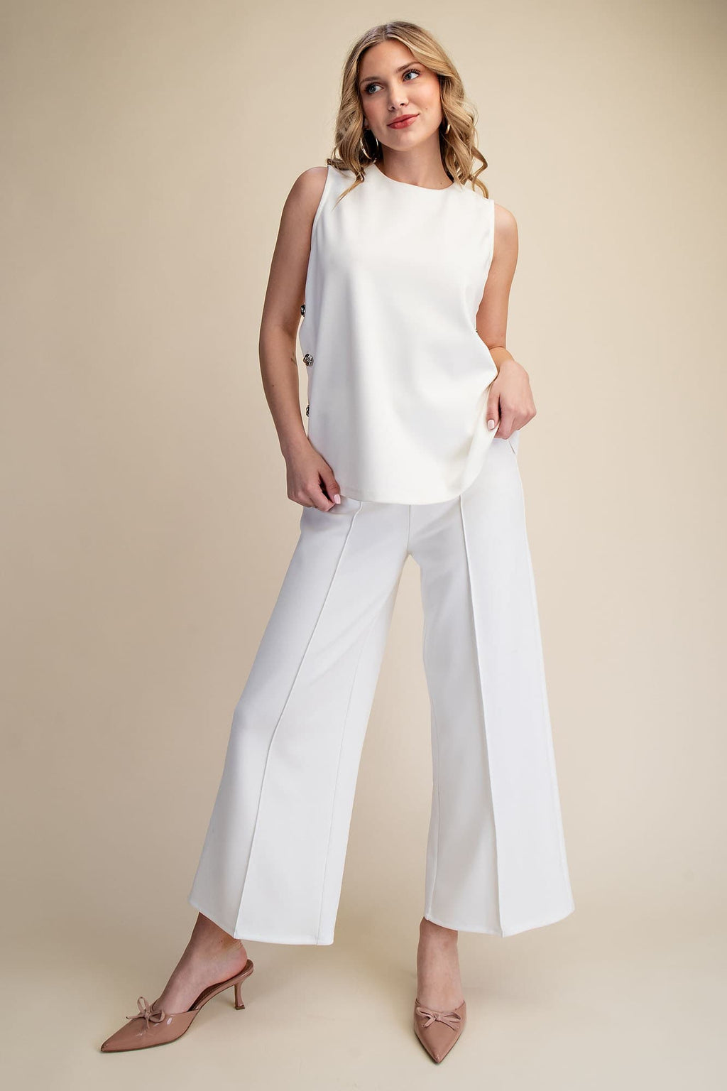 Glam High Waist Elastic Band Wide Pants